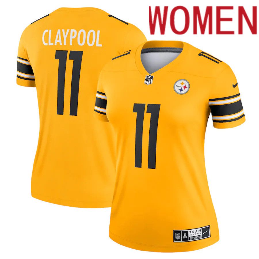 Women Pittsburgh Steelers #11 Chase Claypool Nike Gold Inverted Legend Game NFL Jersey